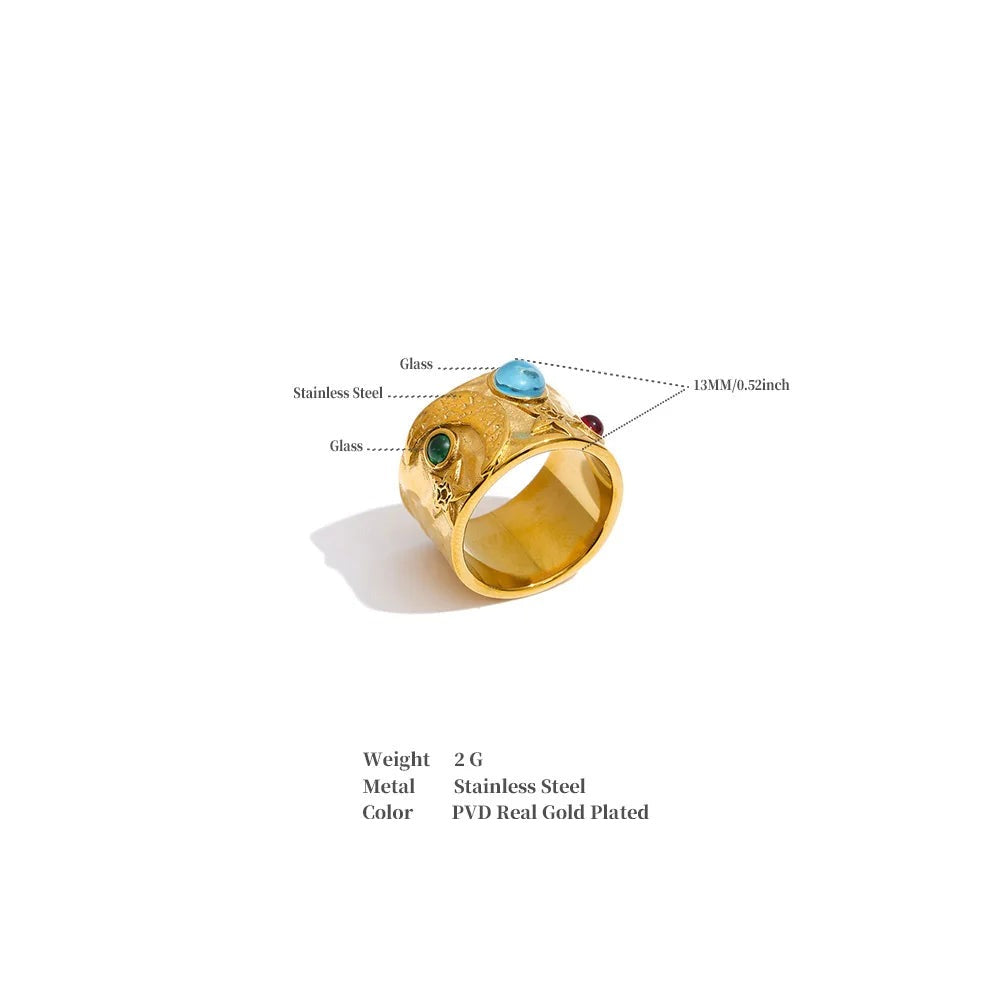 Glass star moon ring in 18K gold-plated stainless steel.