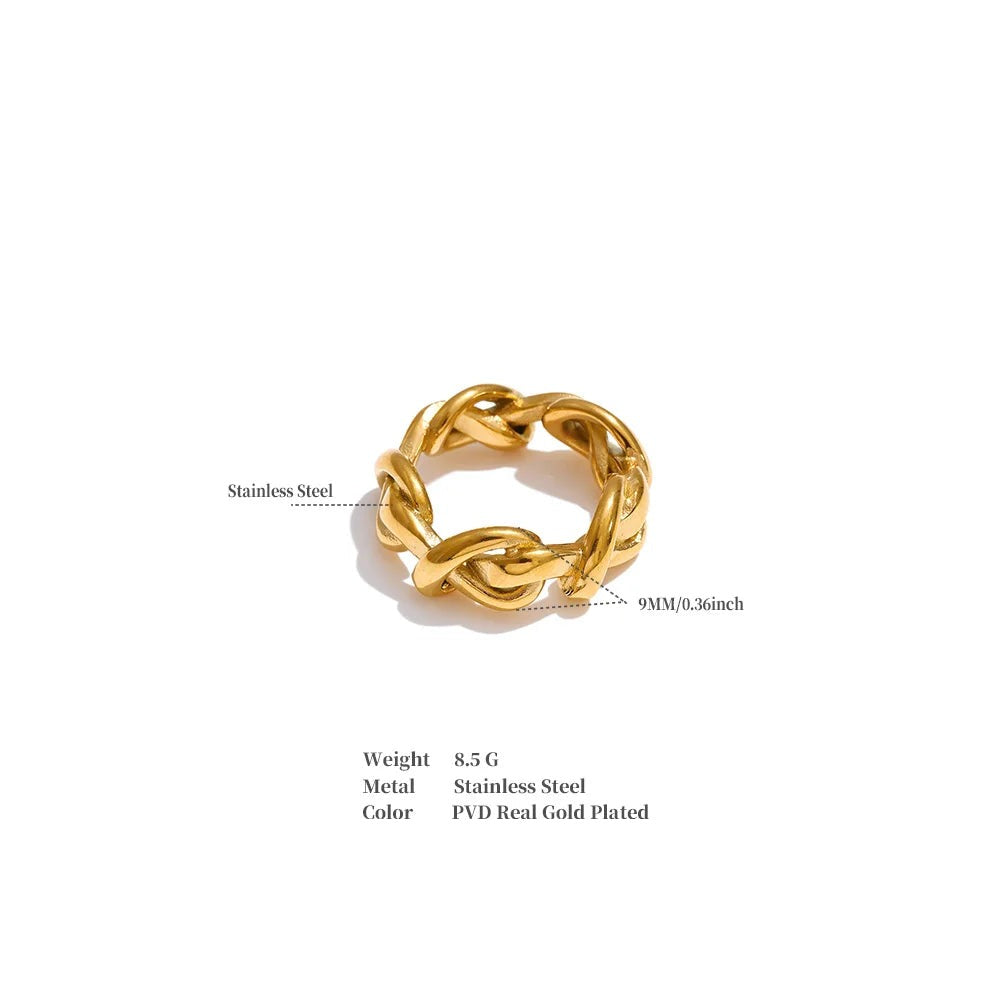 Geometric chain ring in 18K gold-plated stainless steel.
