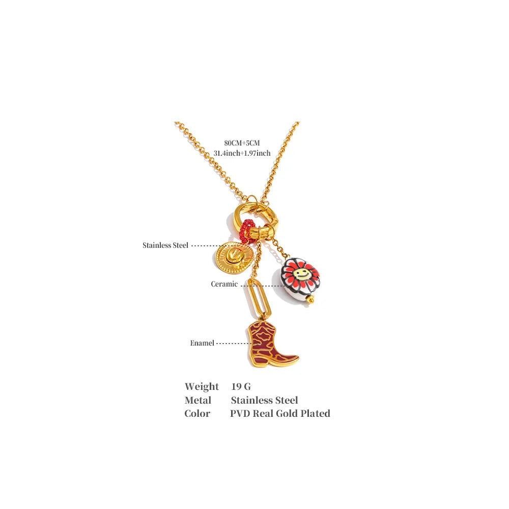 Flower geometric necklace in gold-plated stainless steel.