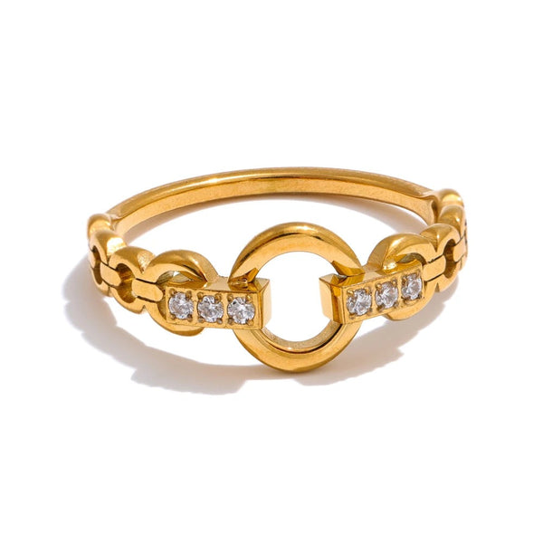 Gold-plated stainless steel ring with cubic zirconia.