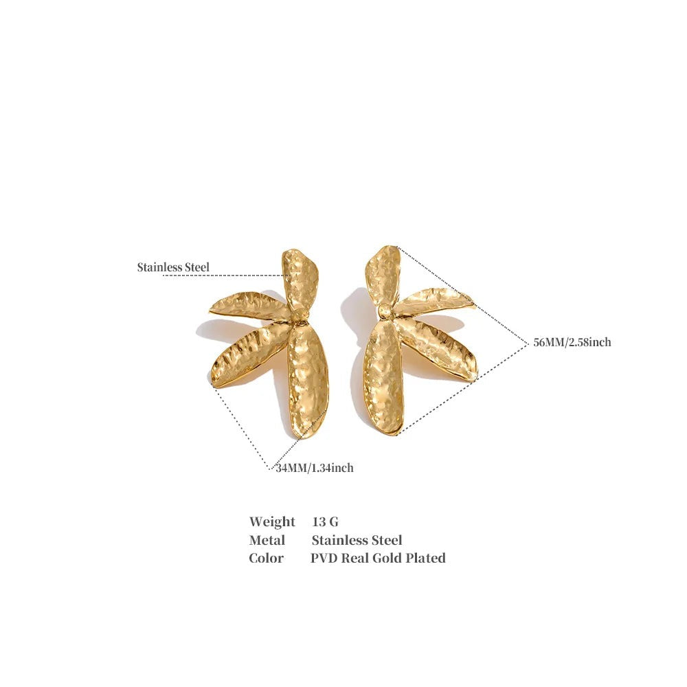 Flower Hammered Earrings — Gold-Plated Stainless Steel · PS1263