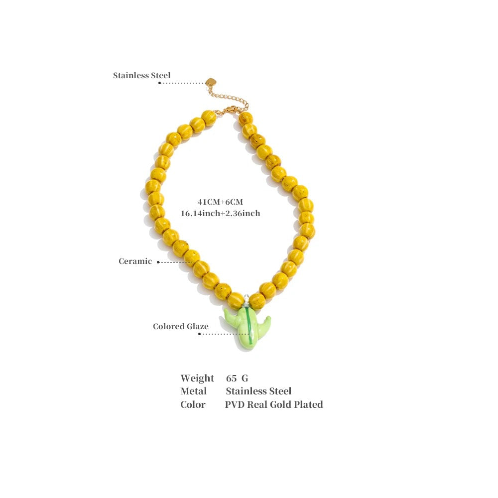 Blue beaded geometric necklace in gold-plated stainless steel.
