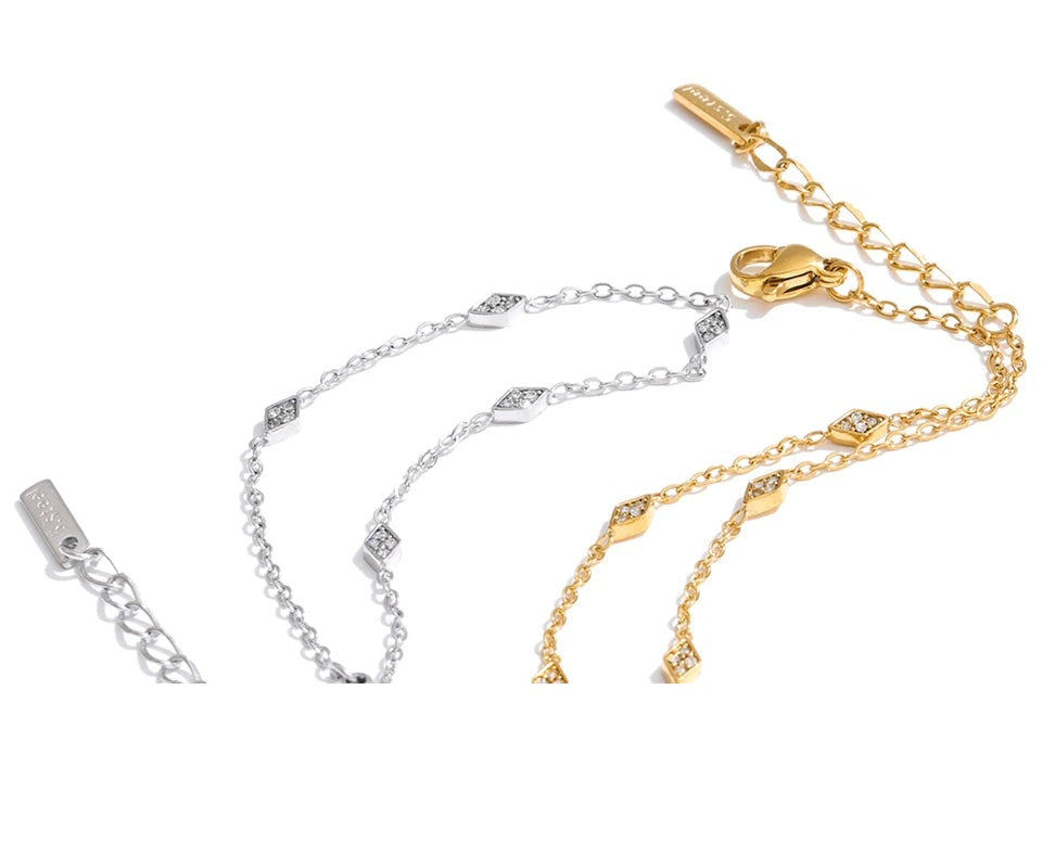 Cubic Zirconia Geometric Chain Bracelet — Gold-Plated Stainless Steel with Cubic Zirconia · PS1039