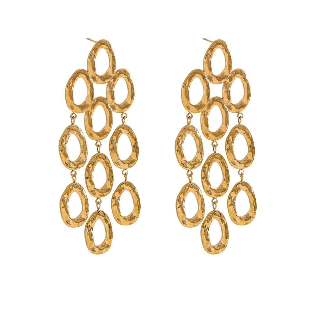 Gold-plated stainless steel earrings with large hoop design.