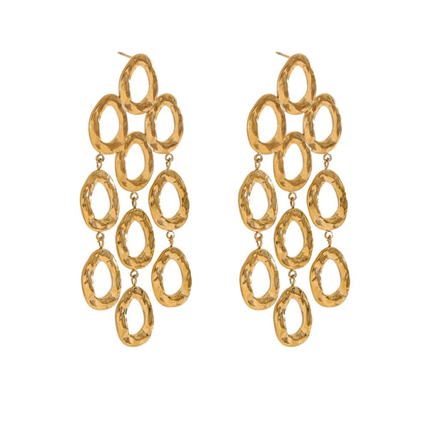 Gold-plated stainless steel earrings with large hoop design.