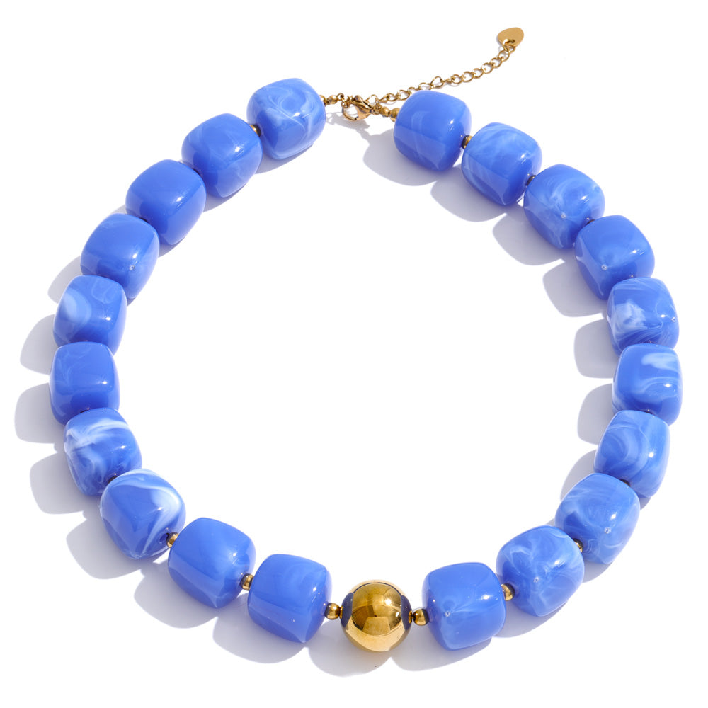 Acrylic Beaded Geometric Necklace — Gold-Plated Stainless Steel with Acrylic · PS2198