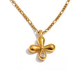 Gold-plated stainless steel necklace with a cubic zirconia flower pendant.