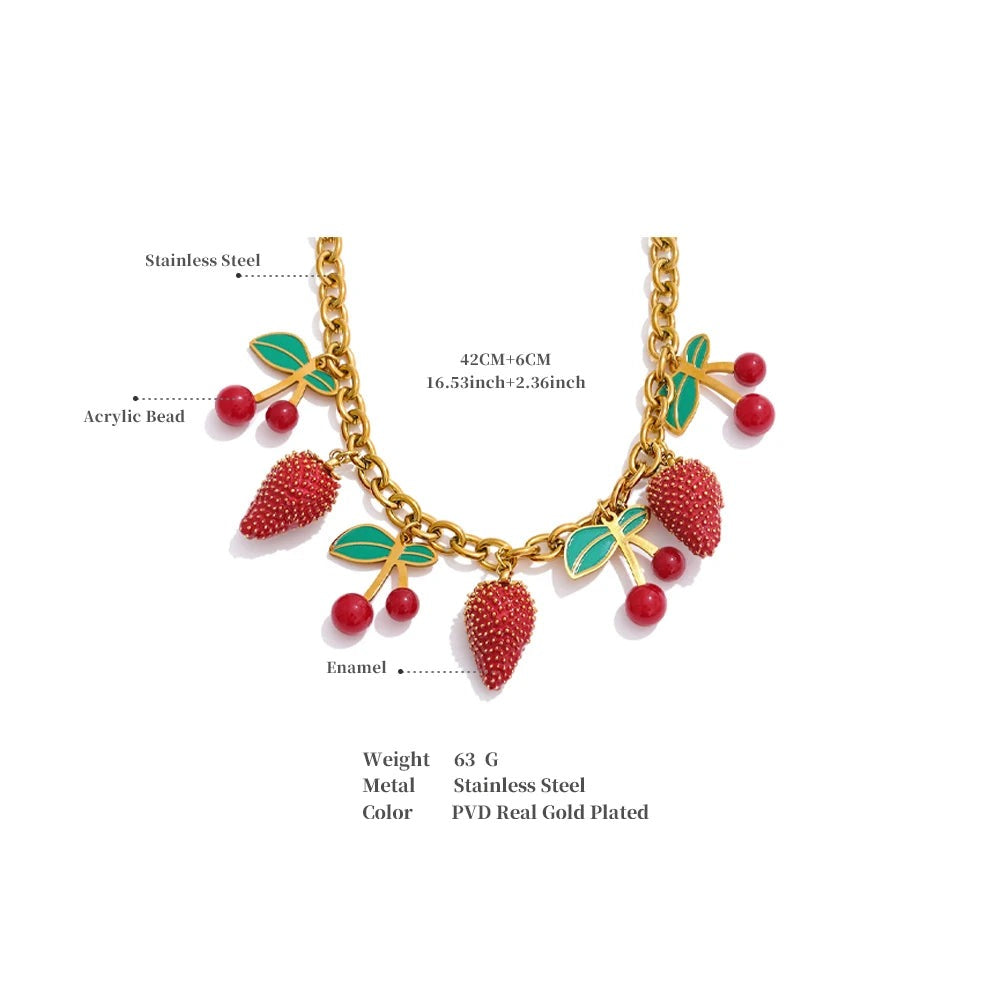 Red acrylic enamel necklace in gold-plated stainless steel with acrylic and enamel.