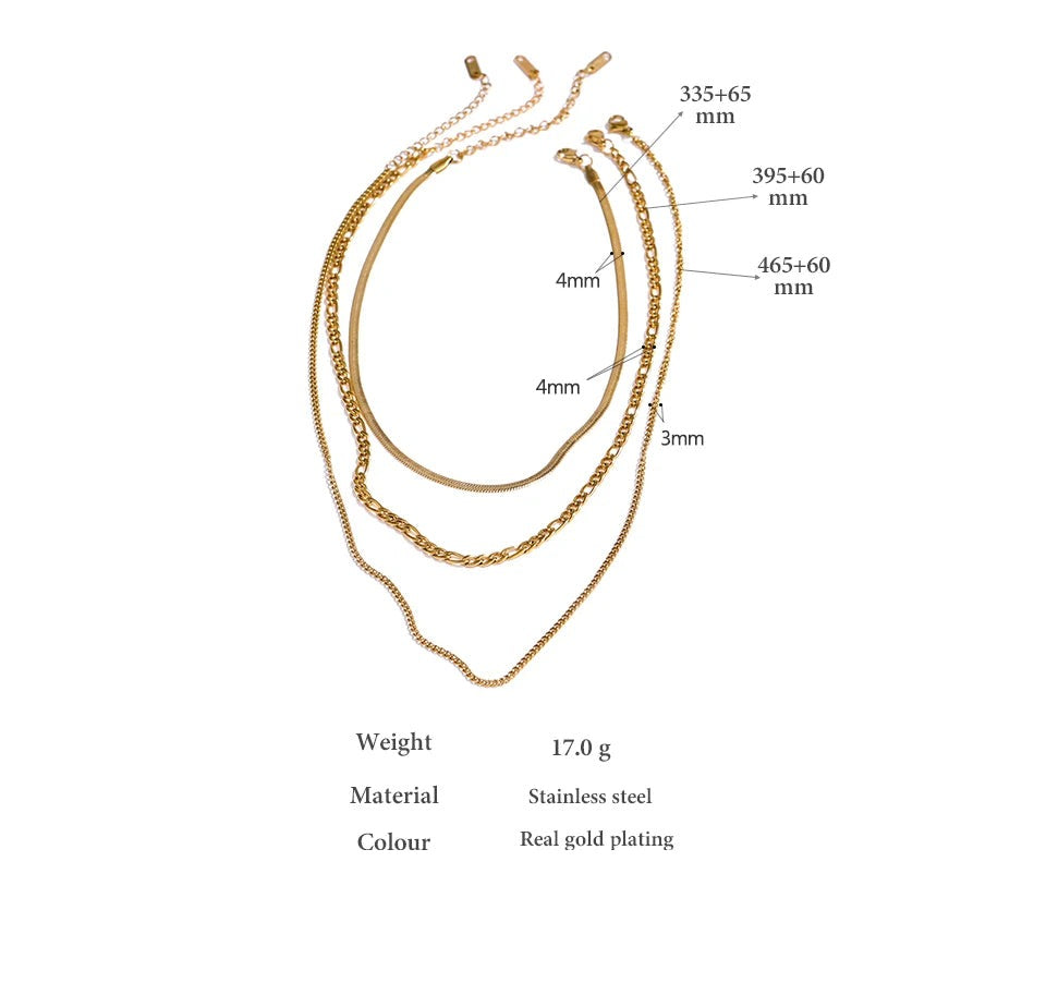 Geometric chain layered necklace in gold-plated stainless steel.