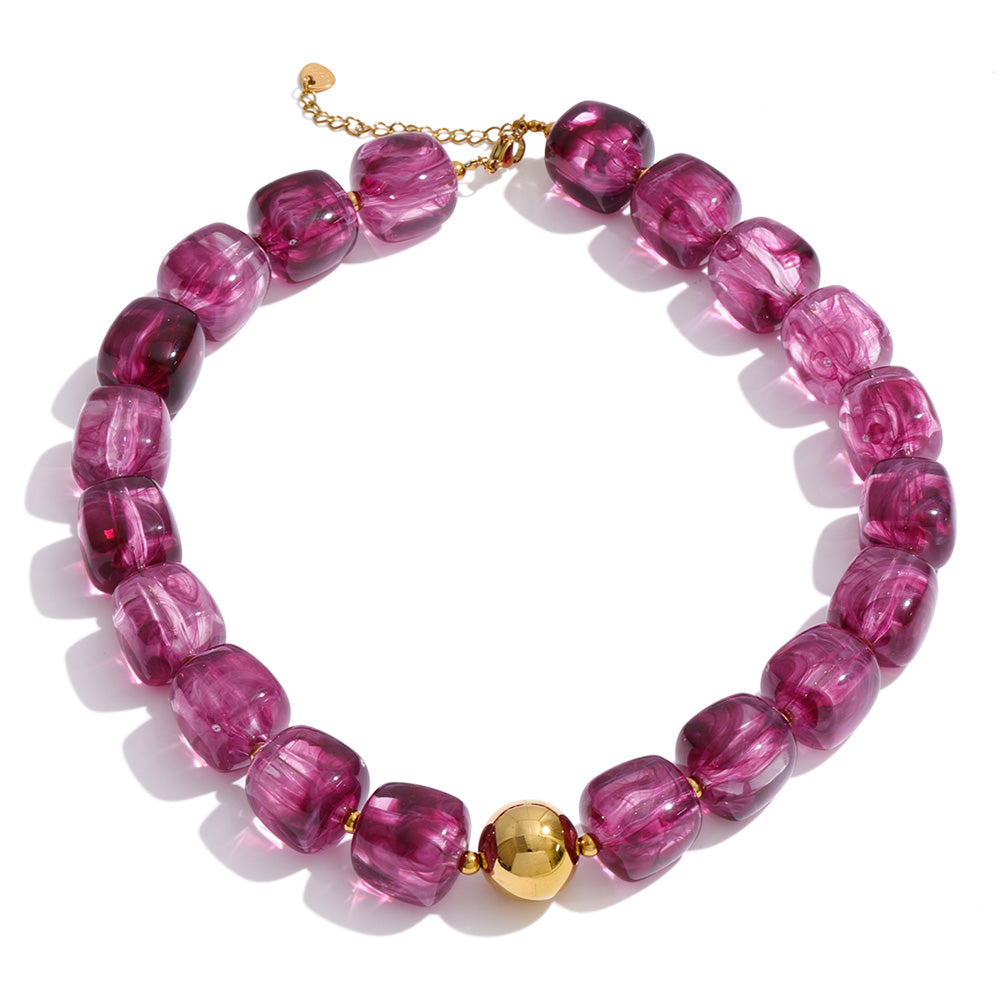 Acrylic Beaded Geometric Necklace — Gold-Plated Stainless Steel with Acrylic · PS2198