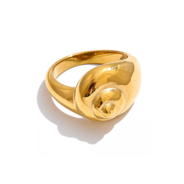 Gold-plated stainless steel ring with a unique flower design.