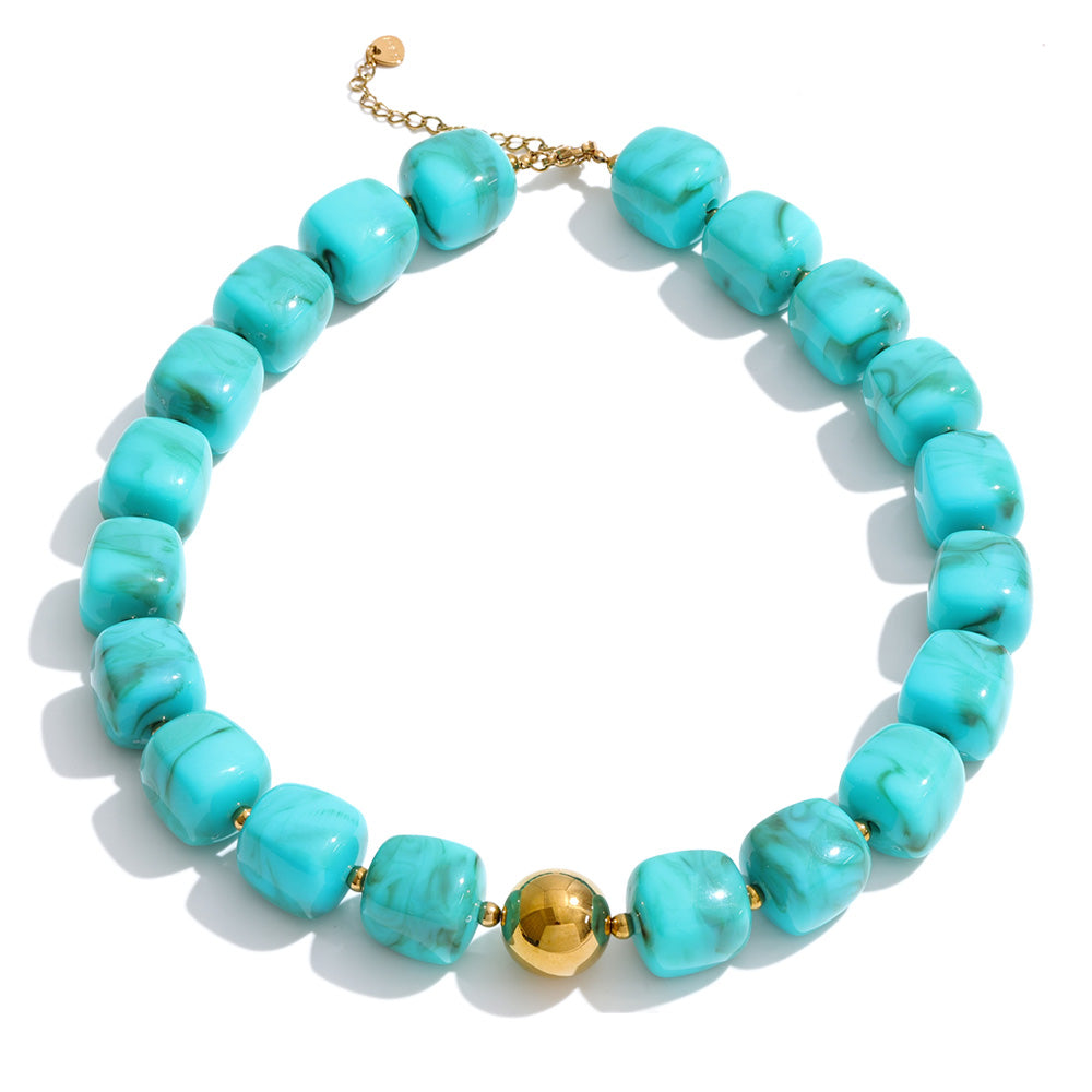 Acrylic Beaded Geometric Necklace — Gold-Plated Stainless Steel with Acrylic · PS2198