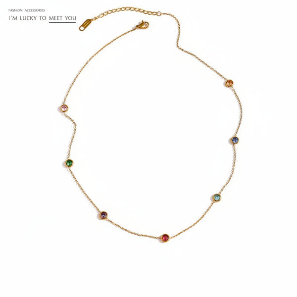 Gold-plated necklace with cubic zirconia stones.