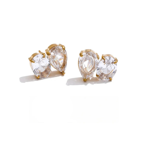 Cubic Zirconia Geometric Earrings — Gold-Plated Stainless Steel with Cubic Zirconia · PS1351