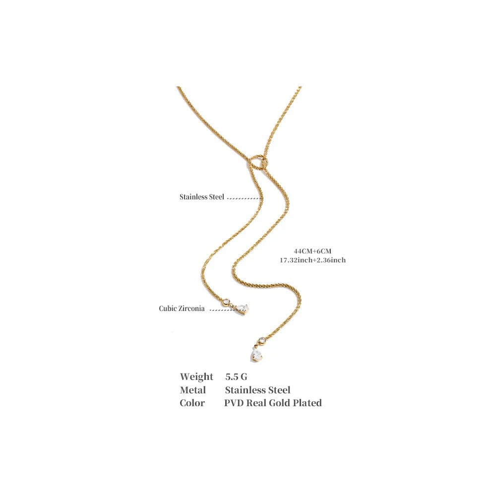Cubic zirconia geometric chain necklace in gold-plated stainless steel with cubic zirconia.