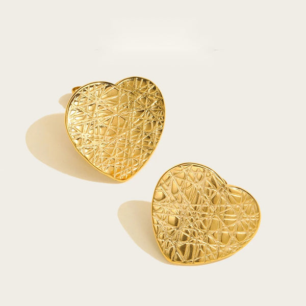 Stud Earrings Heart Irregular Knife Cut Metal Texture — 316L Stainless Steel · PS438