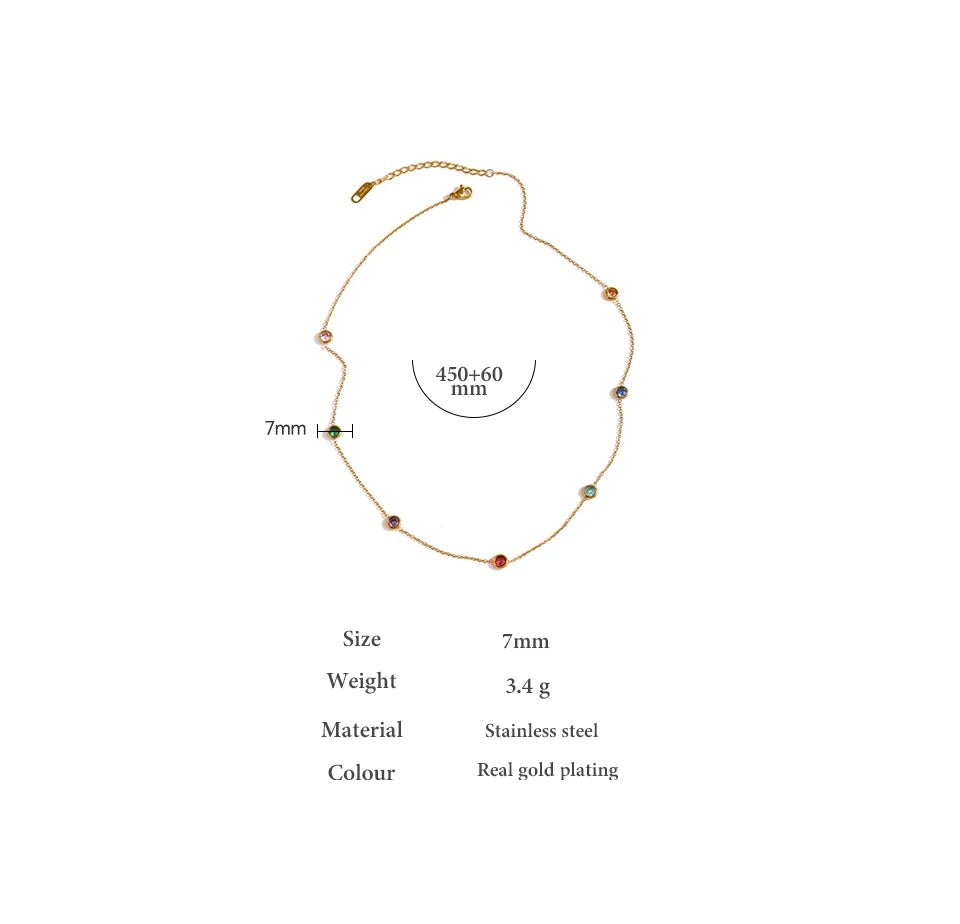 Cubic zirconia multi-color geometric necklace in gold-plated 316L stainless steel with cubic zirconia.
