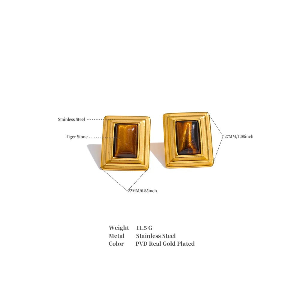Natural stone geometric earrings in gold-plated stainless steel with natural stone.