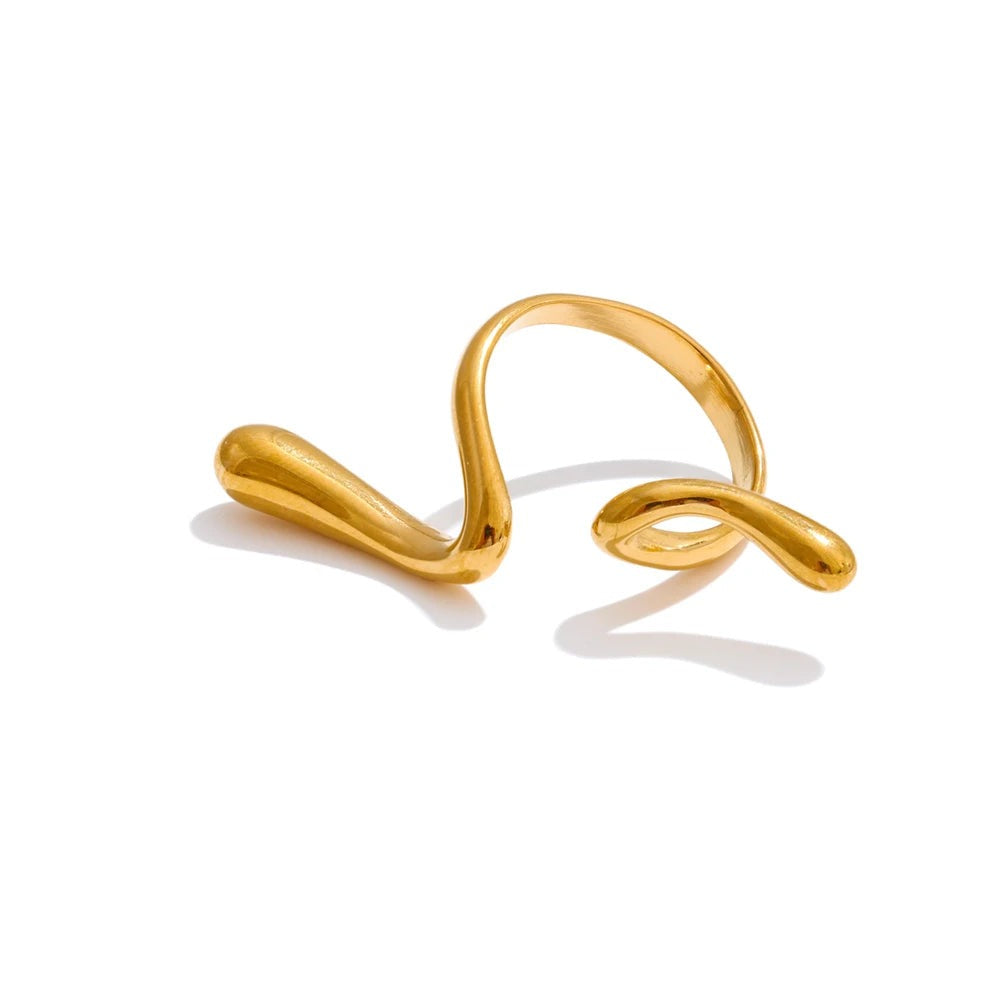 Gold-plated stainless steel ring with a snake-like design.