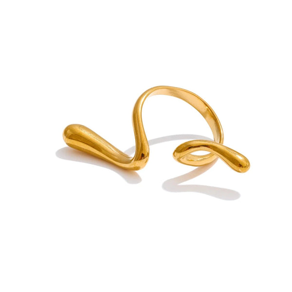 Gold-plated stainless steel ring with a snake-like design.