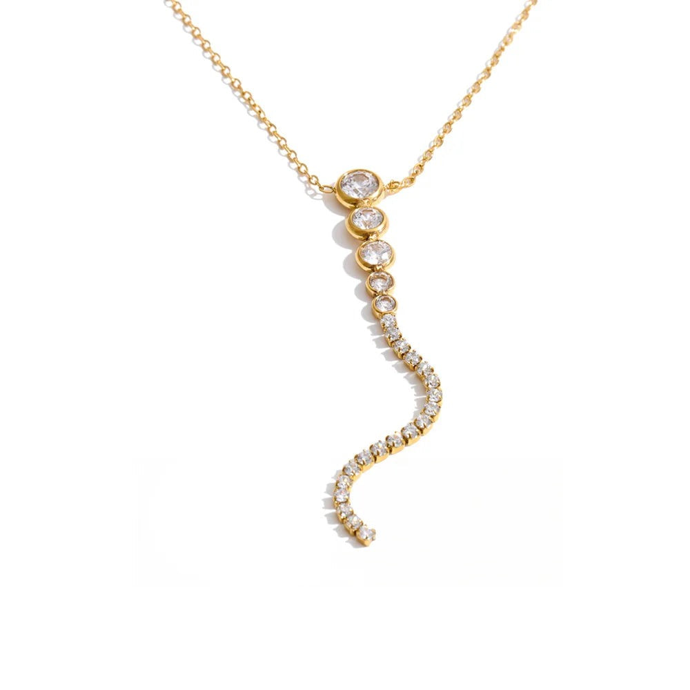 Gold-plated stainless steel necklace with cubic zirconia accents.