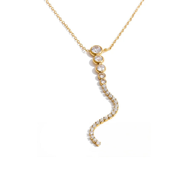 Gold-plated stainless steel necklace with cubic zirconia accents.