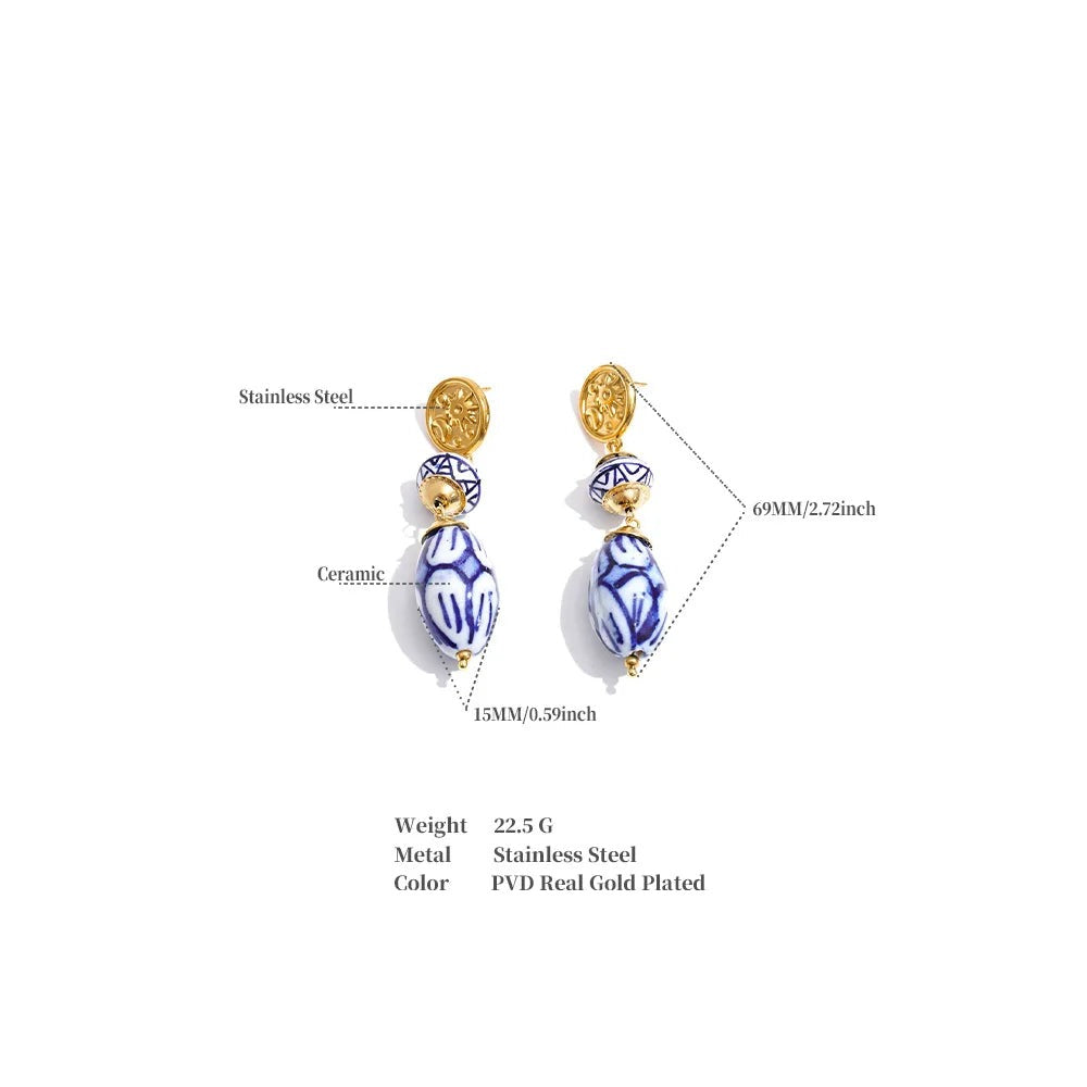 Blue geometric earrings in gold-plated stainless steel.