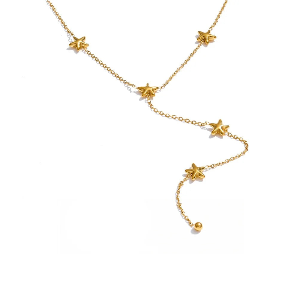 Gold-plated stainless steel necklace featuring a star pendant and a chain with a small star charm.