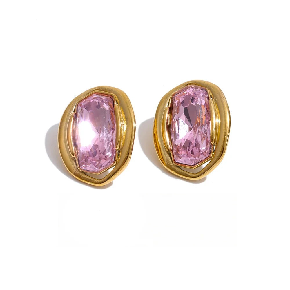 Gold-plated stainless steel earrings with pink cubic zirconia.