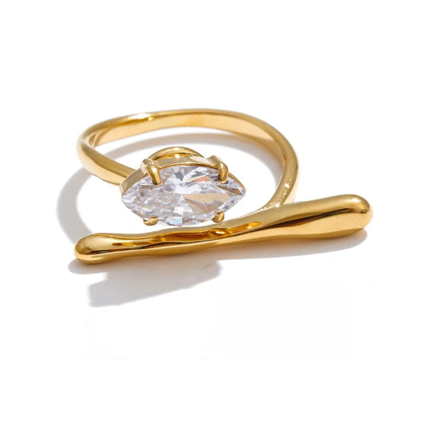 Gold-plated stainless steel ring with cubic zirconia.