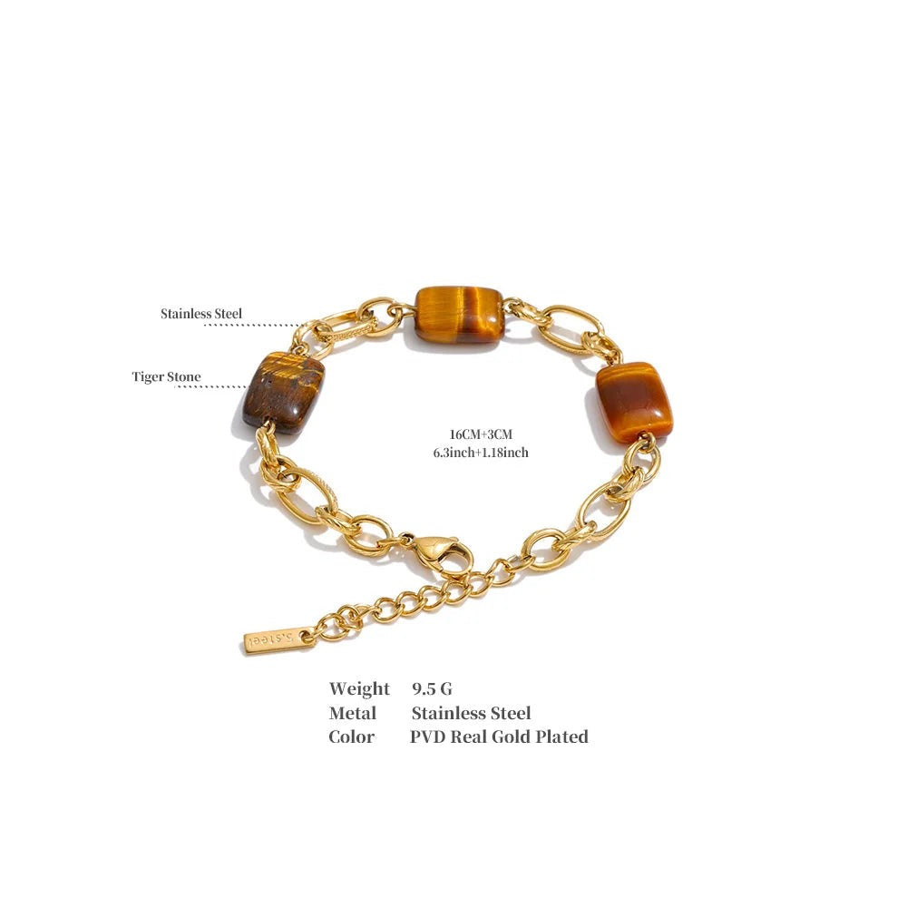 Natural Stone Geometric Chain Bracelet — Gold-Plated Stainless Steel with Natural Stone · PS984