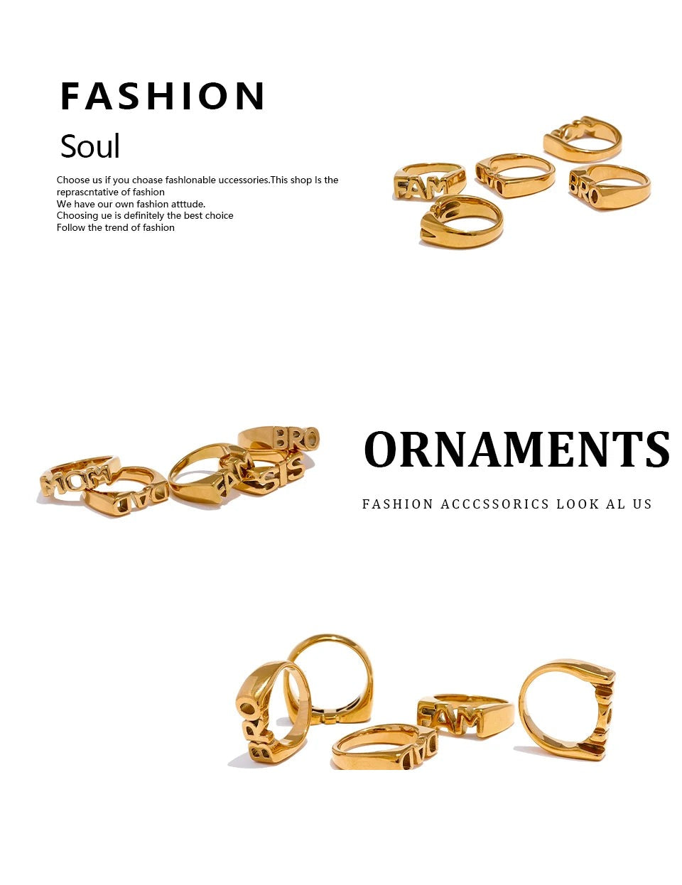 Geometric ring in 18K gold-plated stainless steel.