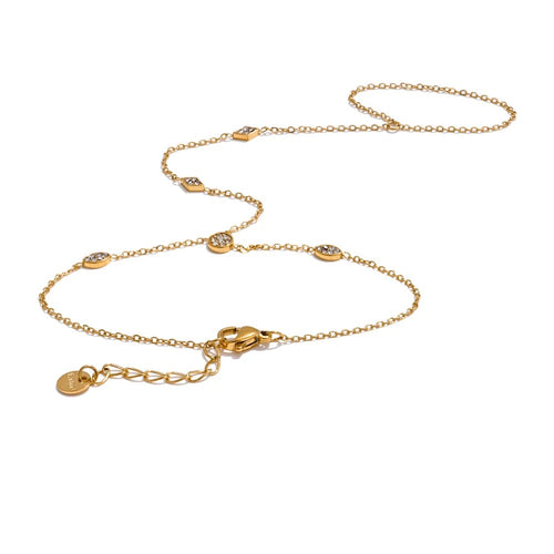 Gold-plated stainless steel bracelet with cubic zirconia stones.