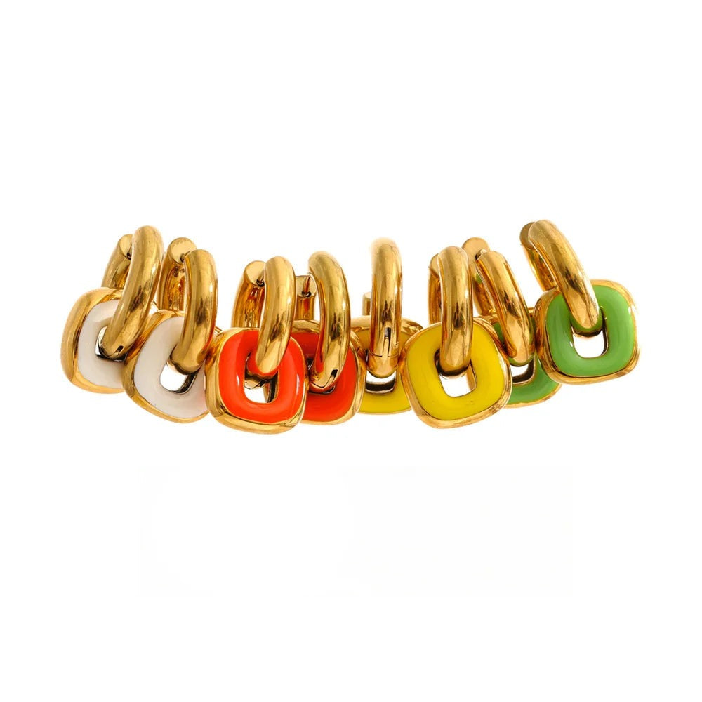 Gold-plated stainless steel earrings with enamel detailing.