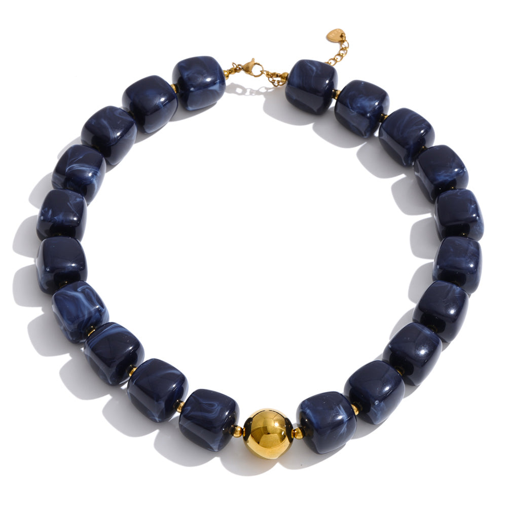 Acrylic Beaded Geometric Necklace — Gold-Plated Stainless Steel with Acrylic · PS2198