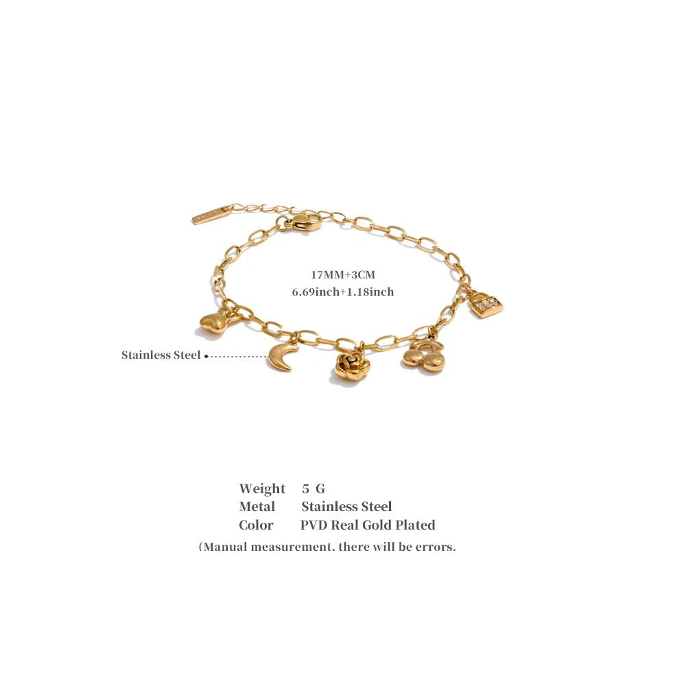 Flower Moon Geometric Bracelet — Gold-Plated Stainless Steel · PS1664