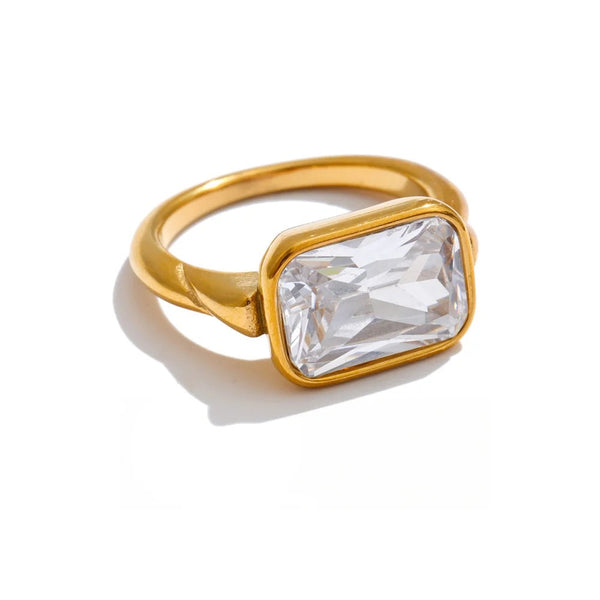 Gold-plated ring with cubic zirconia.