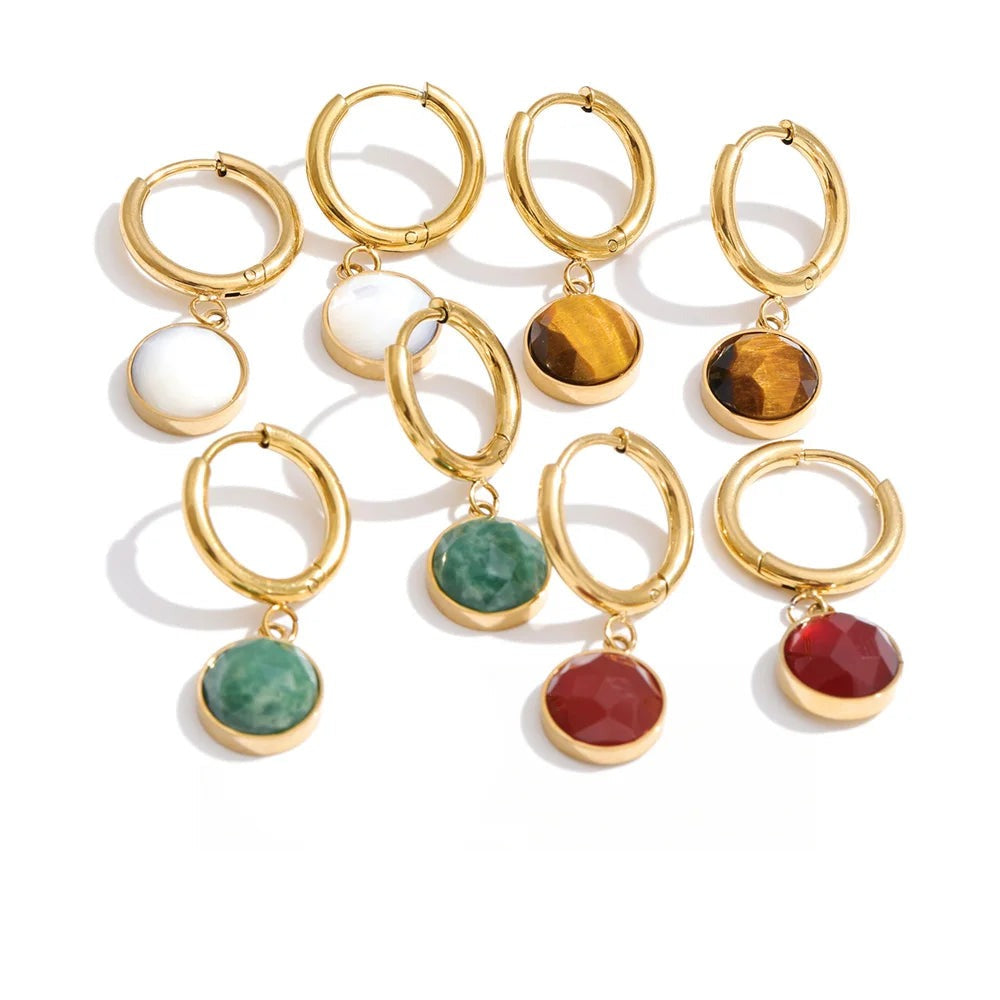 Gold-plated stainless steel earrings with natural stone accents.