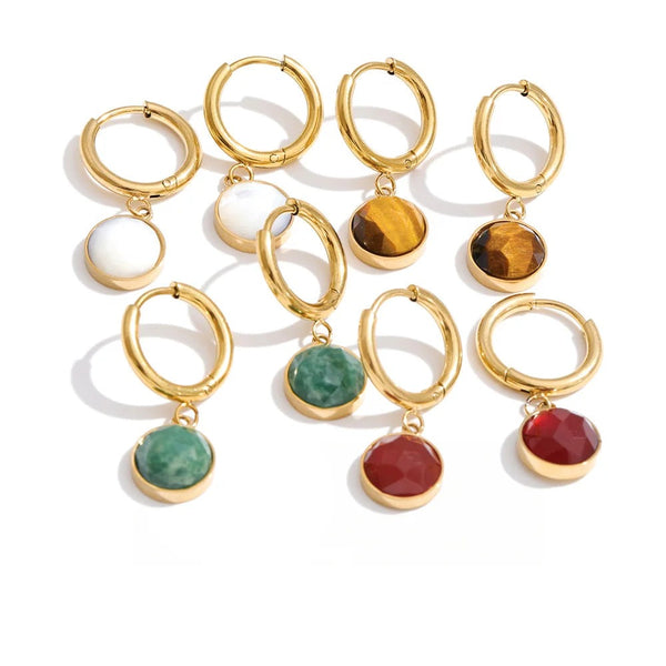 Gold-plated stainless steel earrings with natural stone accents.
