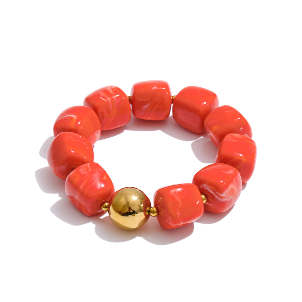 Acrylic Beaded Geometric Necklace — Gold-Plated Stainless Steel with Acrylic · PS2198