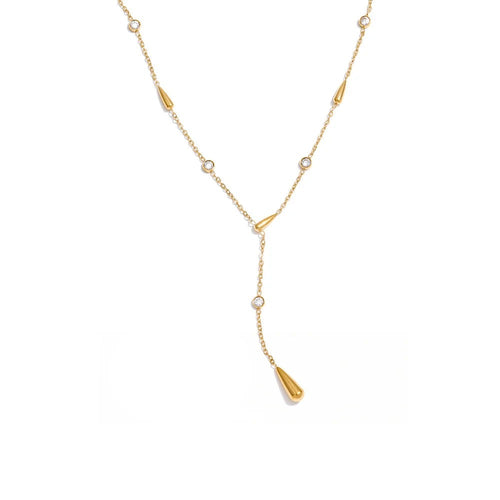 Gold-plated stainless steel necklace with cubic zirconia accents.