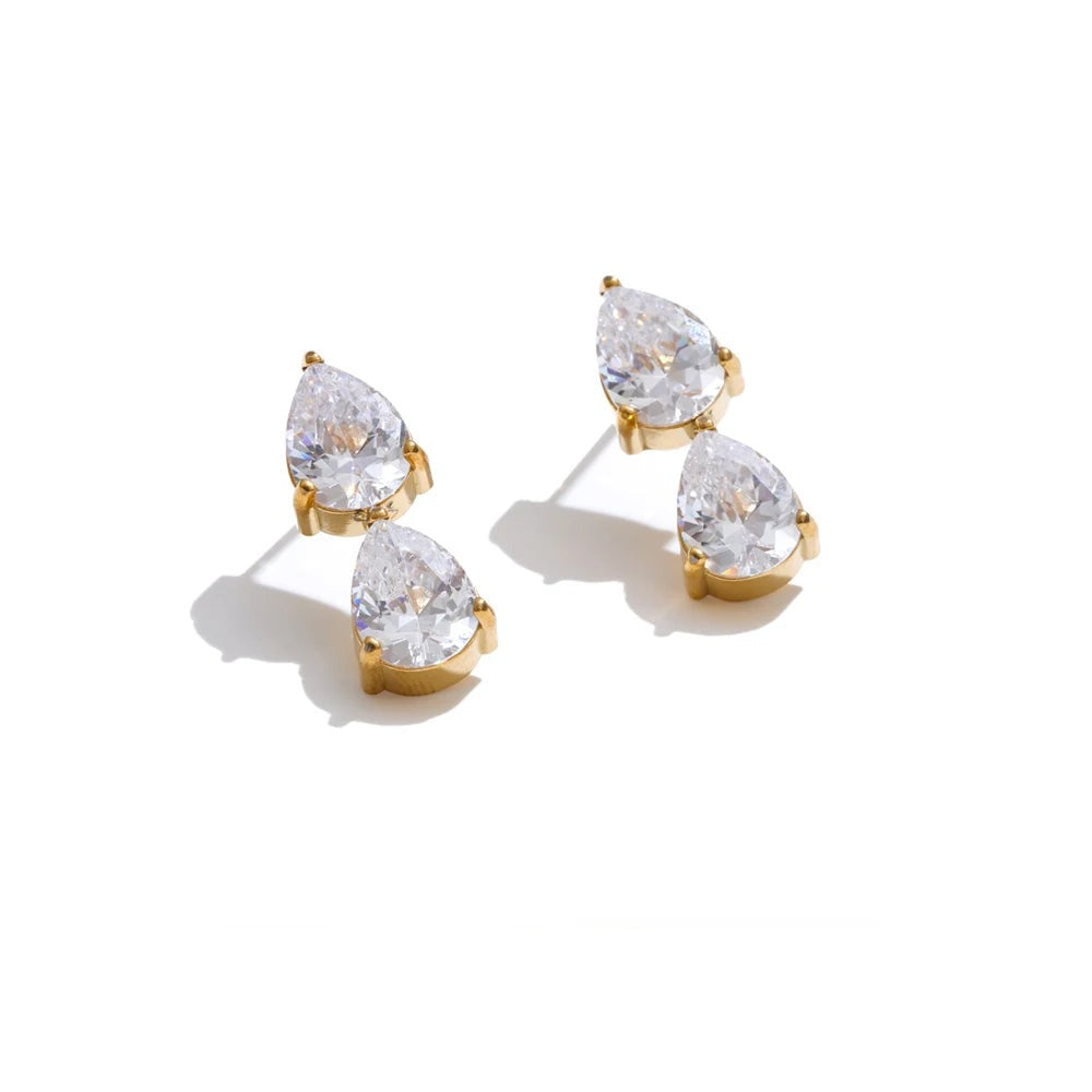 Cubic Zirconia Earrings — Gold-Plated Stainless Steel with Cubic Zirconia · PS1548