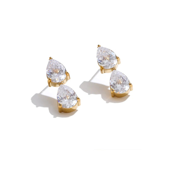 Cubic Zirconia Earrings — Gold-Plated Stainless Steel with Cubic Zirconia · PS1548