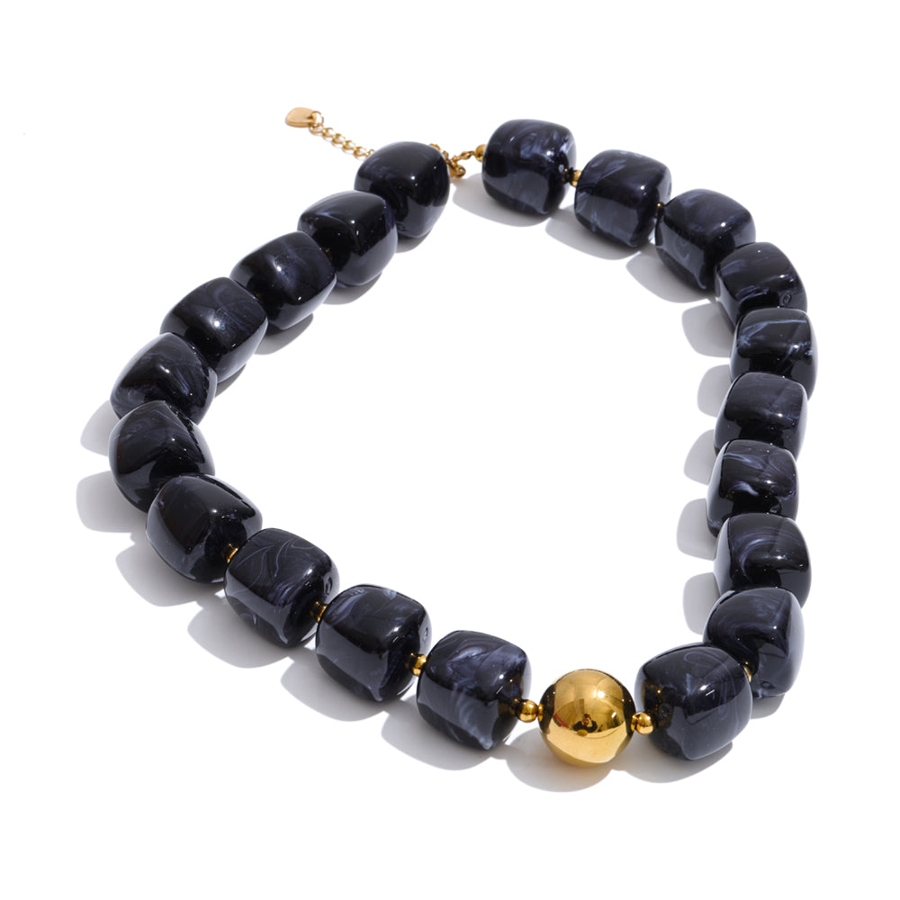 Acrylic Beaded Geometric Necklace — Gold-Plated Stainless Steel with Acrylic · PS2198