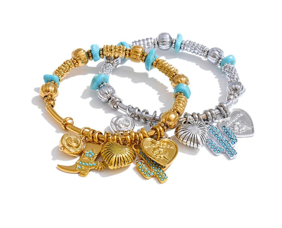 Natural Stone Heart Flower Bracelet — Gold-Plated Stainless Steel with Natural Stone · PS1139
