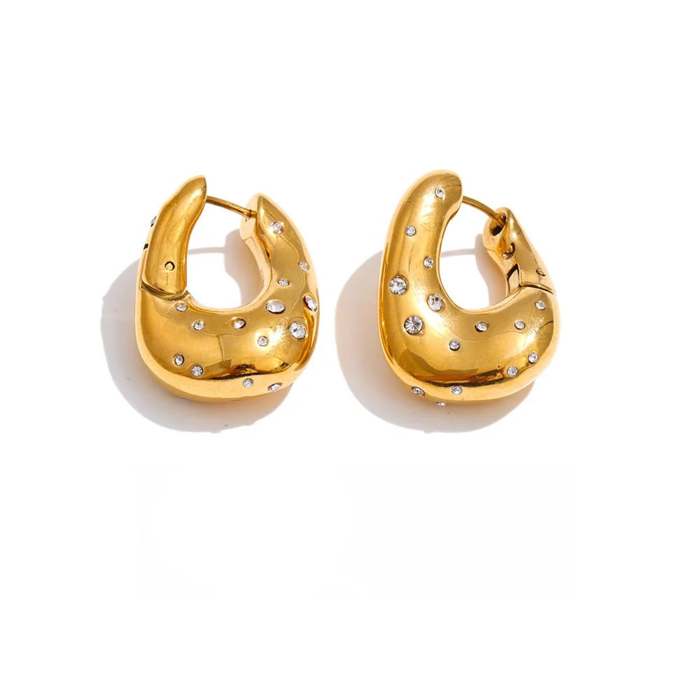Cubic Zirconia Geometric Earrings — Gold-Plated Stainless Steel with Cubic Zirconia · PS1492