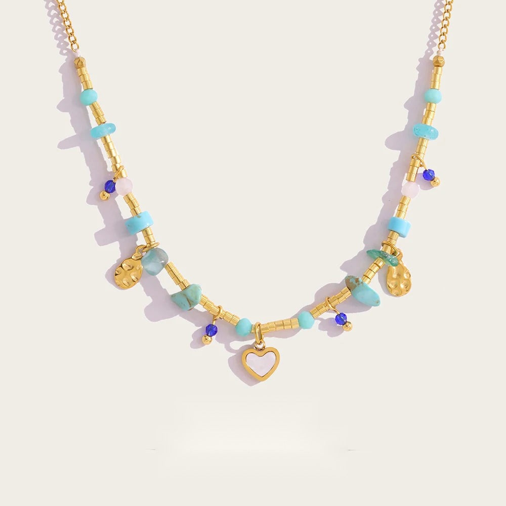 Boho Natural Stone Necklace Vintage Ethnic — 316L Stainless Steel · PS471