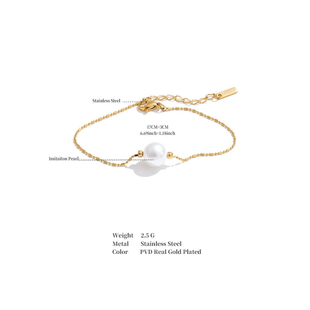 Pearl Geometric Chain Bracelet — Gold-Plated Stainless Steel with Pearl · PS1048