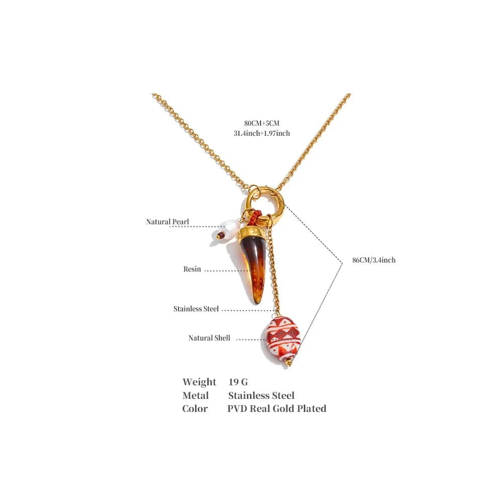 Resin geometric necklace in gold-plated stainless steel with resin.
