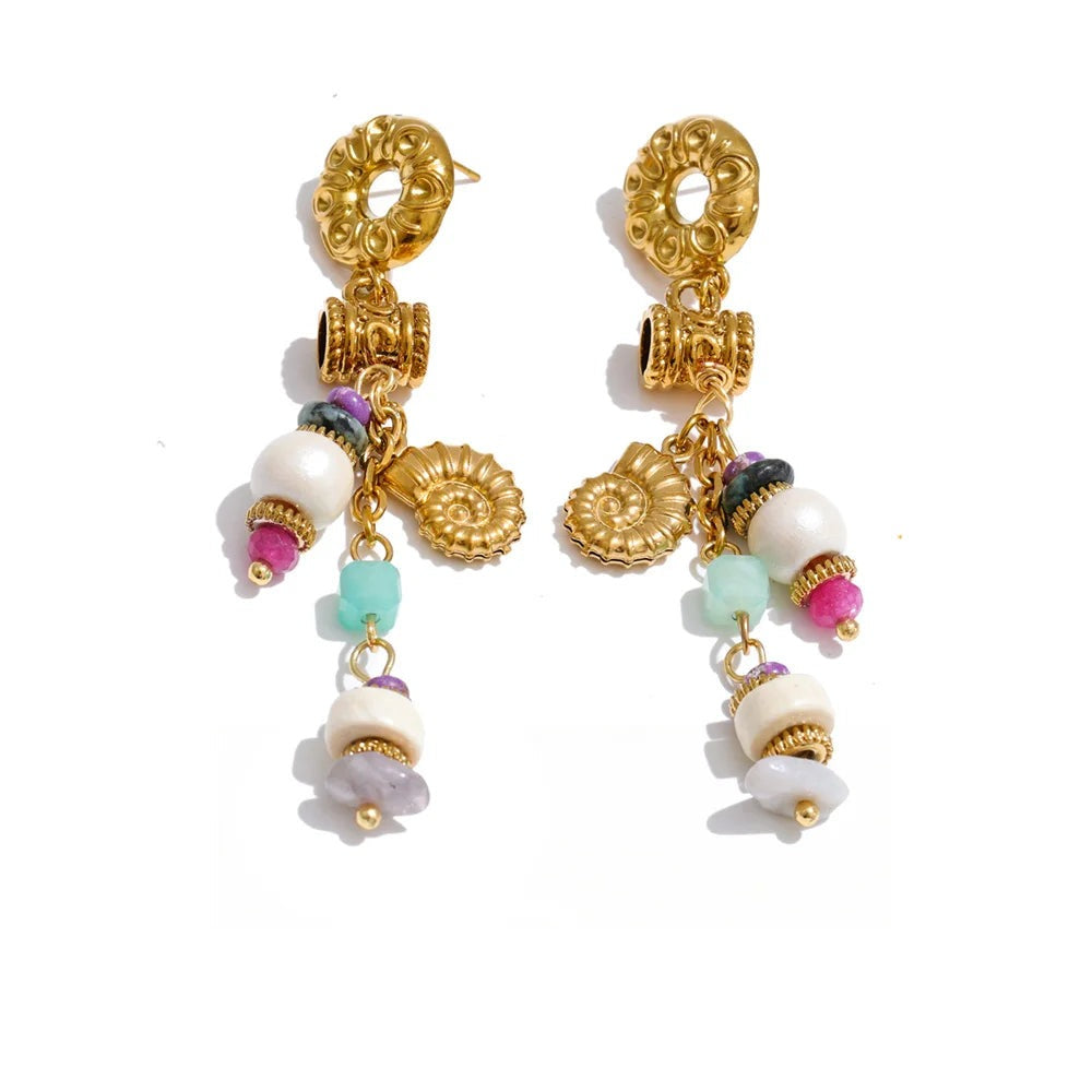 Gold-plated earrings with natural stone accents.